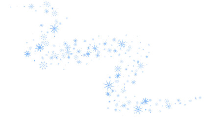 Obraz premium Blue delicate openwork snowflakes are scattered on a white background. Festive background, new year or christmas design