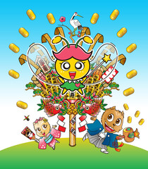 キャラクター ,熊手,正月,イメージ画