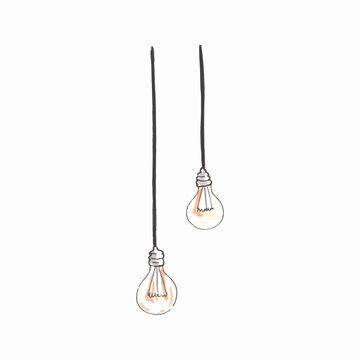 Hand drawn watercolor illustration. Vintage Incandescent lamp.