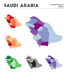 Saudi Arabia map collection. Borders of Saudi Arabia for your infographic. Colored country regions. Vector illustration.