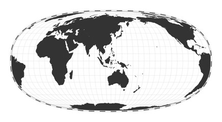 Vector world map. Waldo R. Tobler's hyperelliptical projection. Plain world geographical map with latitude and longitude lines. Centered to 120deg W longitude. Vector illustration.