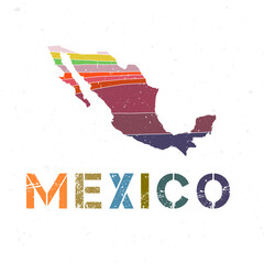 Mexico map design. Shape of the country with beautiful geometric waves and grunge texture. Stylish vector illustration.