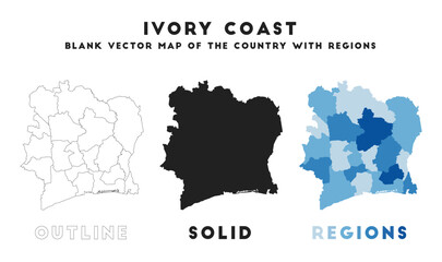 Ivory Coast map. Borders of Ivory Coast for your infographic. Vector country shape. Vector illustration.