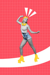 Photo artwork minimal collage picture of funny carefree lady enjoying rollers coca cola advert...