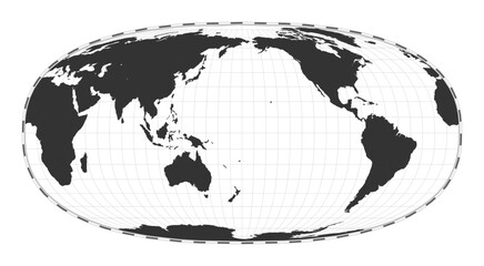 Vector world map. Waldo R. Tobler's hyperelliptical projection. Plain world geographical map with latitude and longitude lines. Centered to 180deg longitude. Vector illustration.