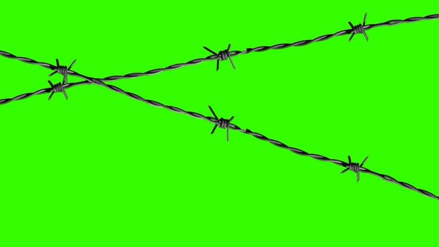 Barbed wire on Green screen. Illegal immigration concept, prison lifestyle, imprisonment, restricted area, Green screen