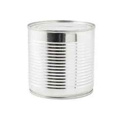 Tin canned food jar closed whole with stiffeners isolated on white background with clipping path, side view, side view