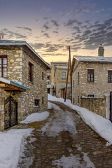 view of snowy Nymfaio florinas  the picturesque traditional village of north Greece also known for  Arcturos organisation which protects brown bears