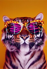 party tiger wears glasses fun new year's eve celebration