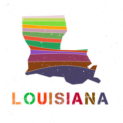 Louisiana map design. Shape of the us state with beautiful geometric waves and grunge texture. Superb vector illustration.
