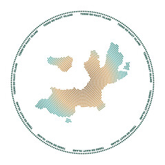 Terre-de-Haut Island round logo. Digital style shape of Terre-de-Haut Island in dotted circle with island name. Tech icon of the island with gradiented dots. Classy vector illustration.