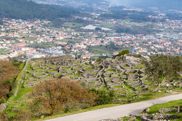 Fototapeta premium remains of a celtic fort on mount santa tegra where the river minho separates spain and portugal in A Guarda, Spain