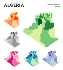 Algeria map collection. Borders of Algeria for your infographic. Colored country regions. Vector illustration.