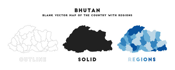 Bhutan map. Borders of Bhutan for your infographic. Vector country shape. Vector illustration.