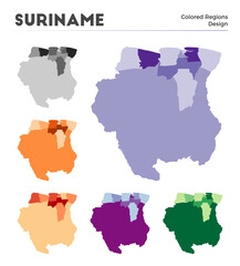 Suriname map collection. Borders of Suriname for your infographic. Colored country regions. Vector illustration.