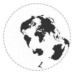 Vector world map. Airy's minimum-error azimuthal projection. Plain world geographical map with latitude and longitude lines. Centered to 0deg longitude. Vector illustration.