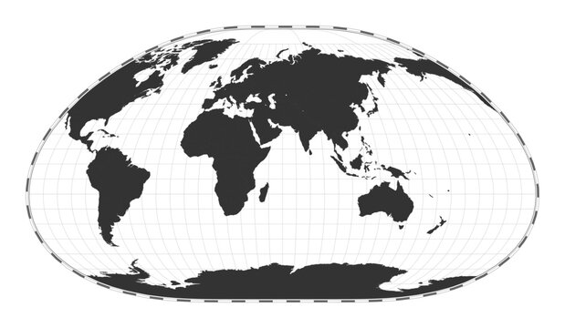 Vector world map. Loximuthal projection. Plain world geographical map with latitude and longitude lines. Centered to 60deg W longitude. Vector illustration.