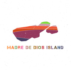 Madre de Dios Island map design. Shape of the island with beautiful geometric waves and grunge texture. Charming vector illustration.