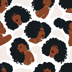 Afro American Woman Vector Illustration Set. Beautiful Girls Dark Skin. - 556450714
