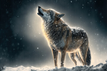 wolf howling in the snow. generative ai