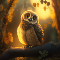 adorable owlet on branch. generative ai