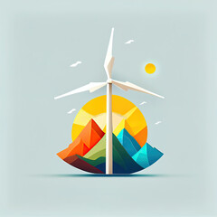 Renewable energy background with wind turbines and sun . Generative AI