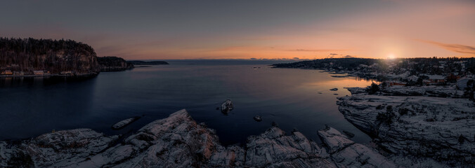 High resolution colorful sunset, seascape panorama