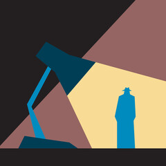 Silhouette of a detective in the light of a table lamp