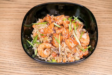 shrimp and fried rice teriyaki dish