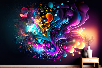 Obraz premium fantastic design creative interior with a portal on the wall leading to another dimension, volumetric photo zone on the wall