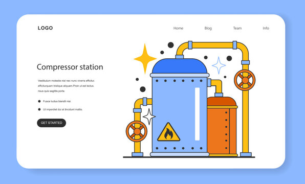 Compressor station web banner or landing page. Natural gas transportation