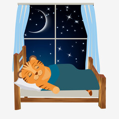 Cartoon vector red little tiger sleeping