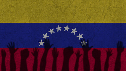 Protesters hands shadow on Venezuela flag, political news banner, against the decision concept