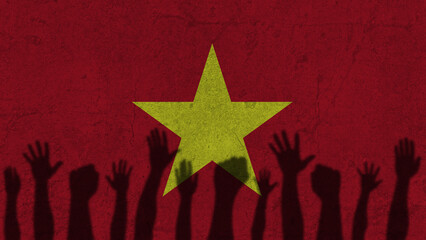Protesters hands shadow on Vietnam flag, political news banner, against the decision concept