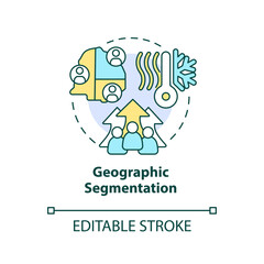 Geographic segmentation concept icons set. Region, country. Market segmentation type abstract idea thin line illustration. Isolated outline drawing. Editable stroke. Arial, Myriad Pro-Bold fonts used