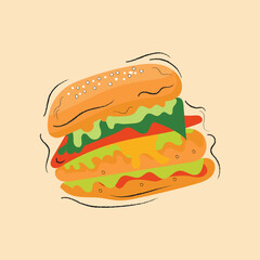 Burger hand-drew illustration, Food illustration, Food cartoon, Burger elements design