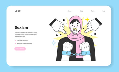 Gender inequality web banner or landing page. Women social imparity problem.