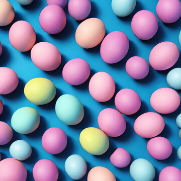 colorful easter eggs on a blue background, easter decoration, easter egg hunt © Pavel