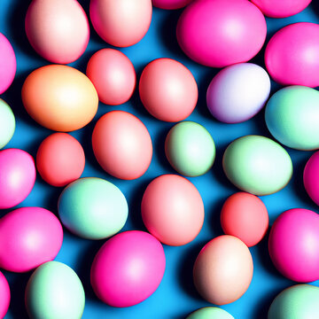 colorful easter eggs on a blue background, easter holiday, easter decoration © Pavel