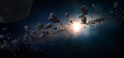 Rotierende Asteroiden - Asteroiden Gürtel - obrazy, fototapety, plakaty