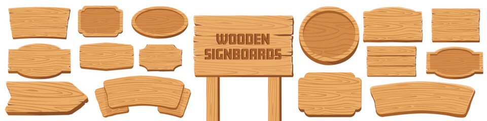 Wooden signboards collection. Cartoon wooden signs. - 556457332