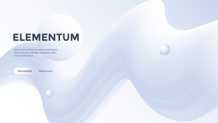 Neumorphism abstract poster with gradient white wave. Vector neumorphic duotone background with geometric 3d shapes. Minimal compositions design for cover, landing page.