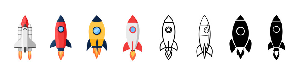 Rocket icons set. Flat Design Icon Template Vector Illustration. - 556457362