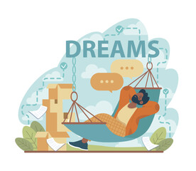 Daydreaming concept. Young characters dreaming or daydreaming