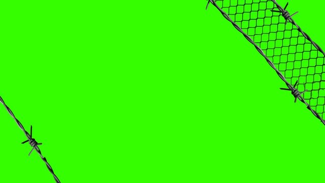 Barbed wire on Green screen. Illegal immigration concept, prison lifestyle, imprisonment, restricted area Green Screen.