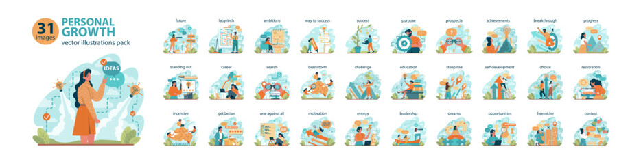 Personal growth big set. Business success or personal development.