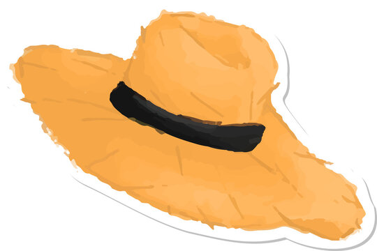 Hand drawn watercolor suumer hat for summer element decoration.
