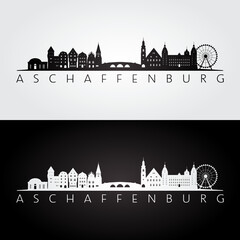 Aschaffenburg skyline and landmarks silhouette, black and white design, vector illustration.