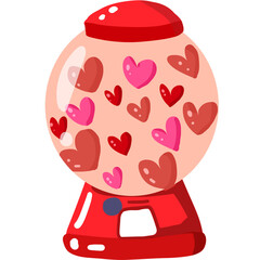 The candy machine has a heart-shaped candy inside.vector for valentine.