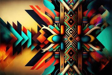 abstract colorful 3d tribal graphic composition, made with generative ai
